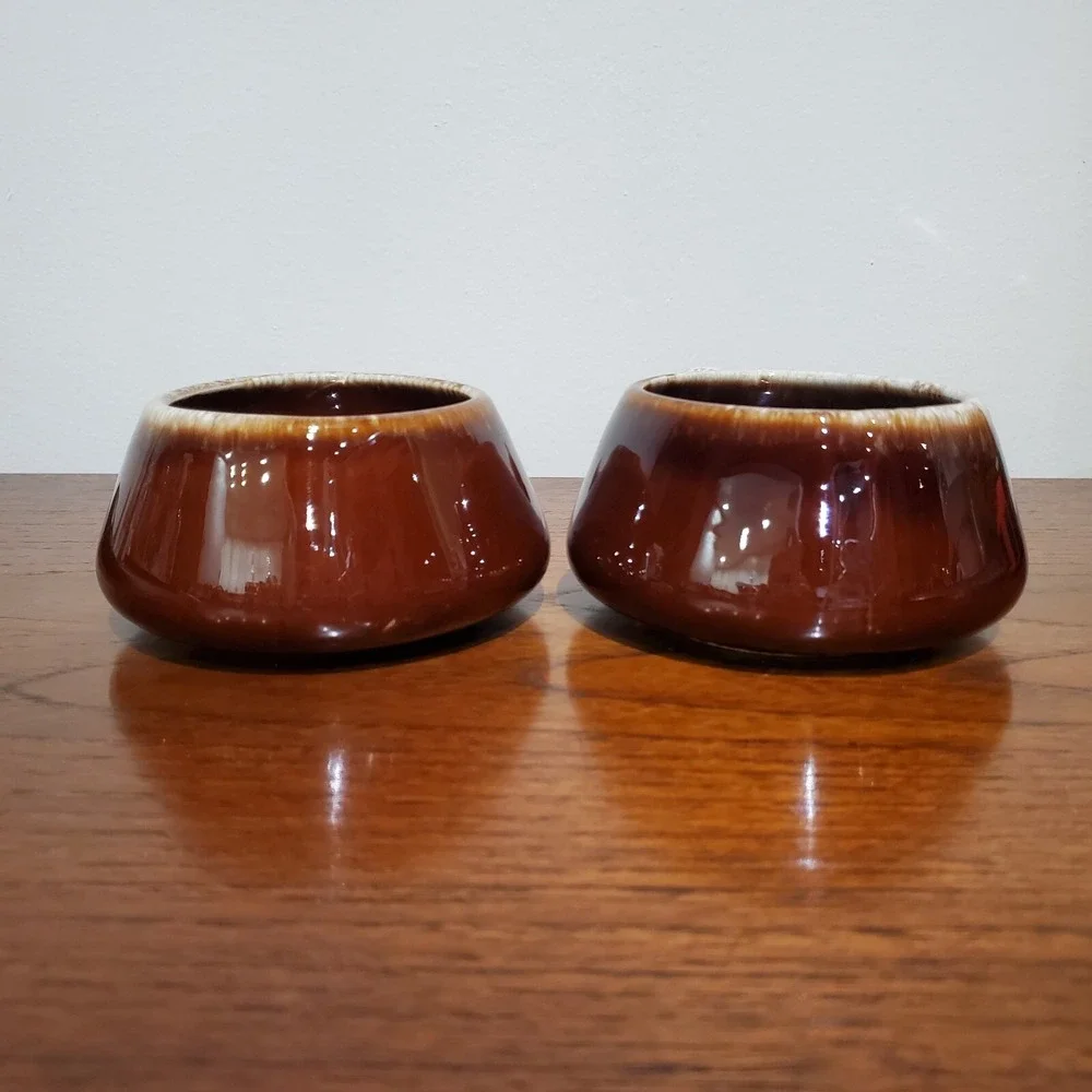 2 McCoy 7054 brown drip handled Onion/Chili/Soup Bowls‎ -Glaze Drip Pottery